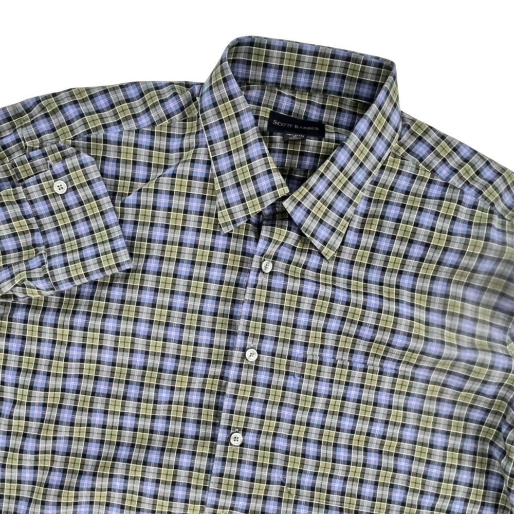 Scott Barber Button Down‎ Shirt Mens XL Blue Green Plaid Preppy Business Casual